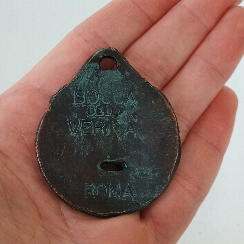RARE Vintage Bocca Della Verita Bronze? Keychain Charm Pendant Coin 74 Grams - Picture 2 of 9